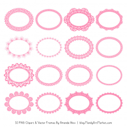 Pink Round Digital Lace Frames Clipart