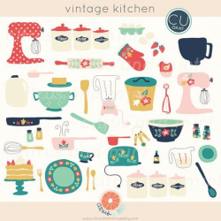 Vintage Kitchen Clip Art - Baking Digital Hand-Drawn ...