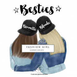 Besties Clip Art, Best Friends Illustration, Fashion ...