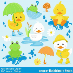Duck Clipart, Frog Clipart, Spring Clipart, April Showers Clipart ...