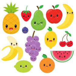 Kawaii Fruit / Cute Fruit Clipart / Happy Fruit Clip Art ...