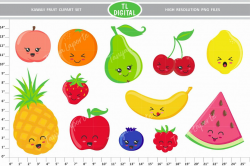 Kawaii Fruit Clipart Set - PNG Files - 12 Graphics