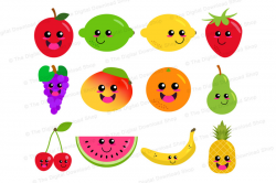 Happy Fruit Clipart, Cute Fruit Graphics, Kawaii Food ...