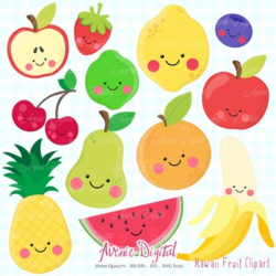 Kawaii Fruit Clipart Scrapbook Commercial Use. Cute fruits healthy food  graphics