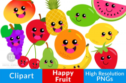 Happy Fruit Clipart, Cute Fruit ~ Illustrations ~ Creative ...