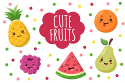 Cute kawaii fruit Clipart + patterns ~ Illustrations ...