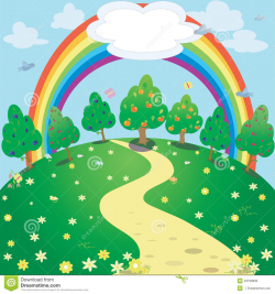 Beautiful garden with rainbow background clipart 11 ...