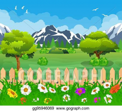 EPS Illustration - Summer garden landscape. Vector Clipart ...