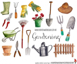 Gardening clip art, hand painted watercolor floral clipart ...