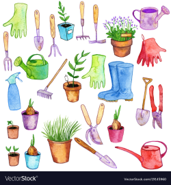 Watercolor garden doodle set