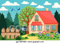Vector Stock - Garden and house theme background 3. Clipart ...