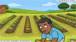 A Black Man Taking Good Care Of A Growing Plant and A Vegetable Garden  Background