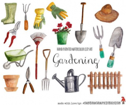 Gardening clip art, hand painted watercolor floral clipart ...