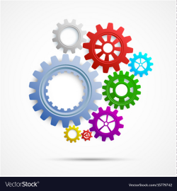 Colorful gears on white isolated background