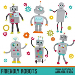 Premium Robots & Gears Clip Art with Vectors - Friendly Robot Clipart, Gears
