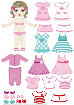 Brunette Girl Paper Doll with Clothing Set from Dress Up ...