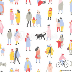 Seasonal seamless pattern with tiny men, women and children ...