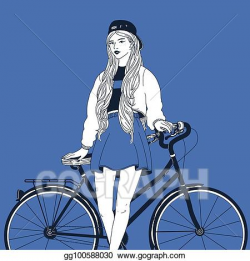 Vector Clipart - Young long-haired woman dressed in trendy ...