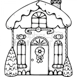 Black and White Gingerbread House with an Icing Roof clipart. Royalty-free  clipart # 143476