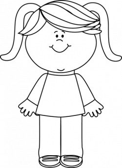 Black and White Happy Little Girl Clip Art - Black and White Happy ...