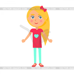 Little Girl with Blonde Hair and Red Bow - vector clipart