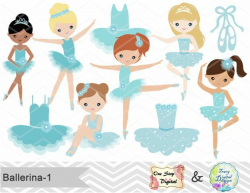Digital Ballerina Clipart, Blue Ballet Girl Clip Art, Dancing Girl ...