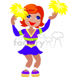 A Red Headed Girl Wearing a Cheerleading Uniform and Pom Poms Dancing  clipart. Royalty-free clipart # 156900