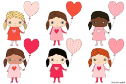 Cute girls clipart, Kawaii girl clip art set, Valentine clipart ...