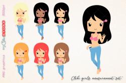 Cute Girl takes waist measuring results. weight loss kawaii clipart set for  planner stickers, digital planning, sraps, blog graphics.