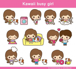Kawaii girl clip art, cute girl clipart, kawaii girl clipart, chores ...
