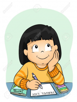 In Clipart Of A Girl Thinking 90245332 Illustration Kid And Writing ...