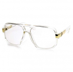 Classic Square Frame Plastic Clear Lens Aviator Glasses (Clear)