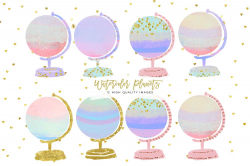 Watercolor Globe Clipart, Globe Clipart, Travel Clipart, Watercolor Planet,  Rose Gold ClipArt, Earth Globe, Watercolor Earth, world clipart