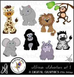 African Adventures set 1 - 8 digital clipart graphics ...