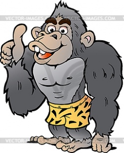 Cartoon Strong Gorilla giving Thumb Up - vector clipart