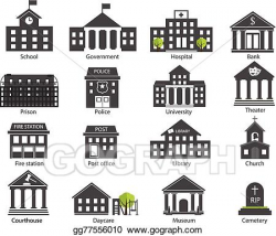 Vector Art - Black and white government buildings icons set ...