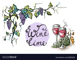 Watercolor decorative frame from grape and glasses