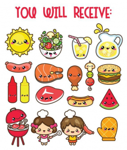 Kawaii clip art, BBQ clipart, labor day clipart, kid clipart ...