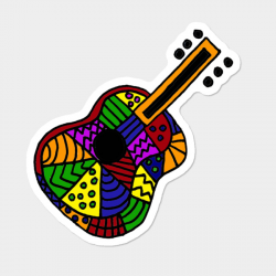 Awesome Folk Art Colorful Guitar Art Sticker By SmileToday Design By Humans