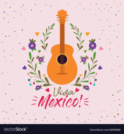 Viva mexico colorful poster with acoustic guitar