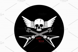 Skull guitar rock music logo backgro