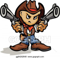 Vector Illustration - Cute kid cowboy aiming guns. EPS Clipart ...