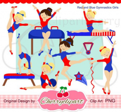 Red and Blue Gymnastics Girls Digital Clipart Set for -Personal and ...