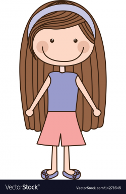 Colorful caricature brown long hair girl with