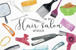 Watercolor Hair Salon Clipart, Beauty Salon Clipart
