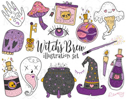 Witchcraft Clipart Set, Ghosts Skull Cauldron Clip Art ...