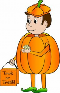 Halloween Costume Clipart Image: A cartoon kid in a pumpkin costume ...