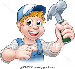 Vector Illustration - Carpenter handyman holding hammer. EPS ...