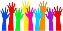 Rainbow Colored Raised Hands - Free Clip Art | trophy hands | Hand ...