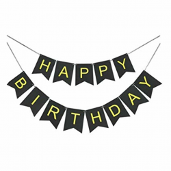Amazon.com: GOER Black Happy Birthday Banner with Shiny Gold Letters ...